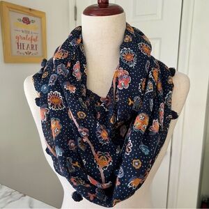 Loft Cotton Blend Mixed Print Boho Tasseled Infinity Scarf